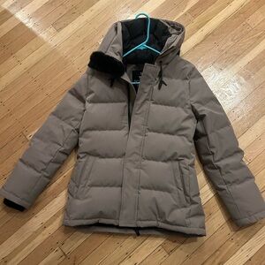 Aritzia TNA The Powder Parka Puffer Coat | Taupe | Medium Length | Down Coat